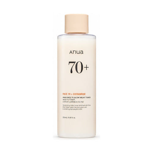Anua Rice 70 Glow Milky Toner 250 ml bottle on a white background