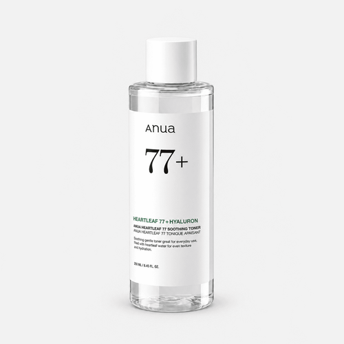تونر Anua Heartleaf 77 Soothing 250 مل زجاجة شفافة بغطاء أبيض وملصق