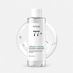 Anua Heartleaf 77% Soothing Toner 250 ml clear bottle with toner swatch