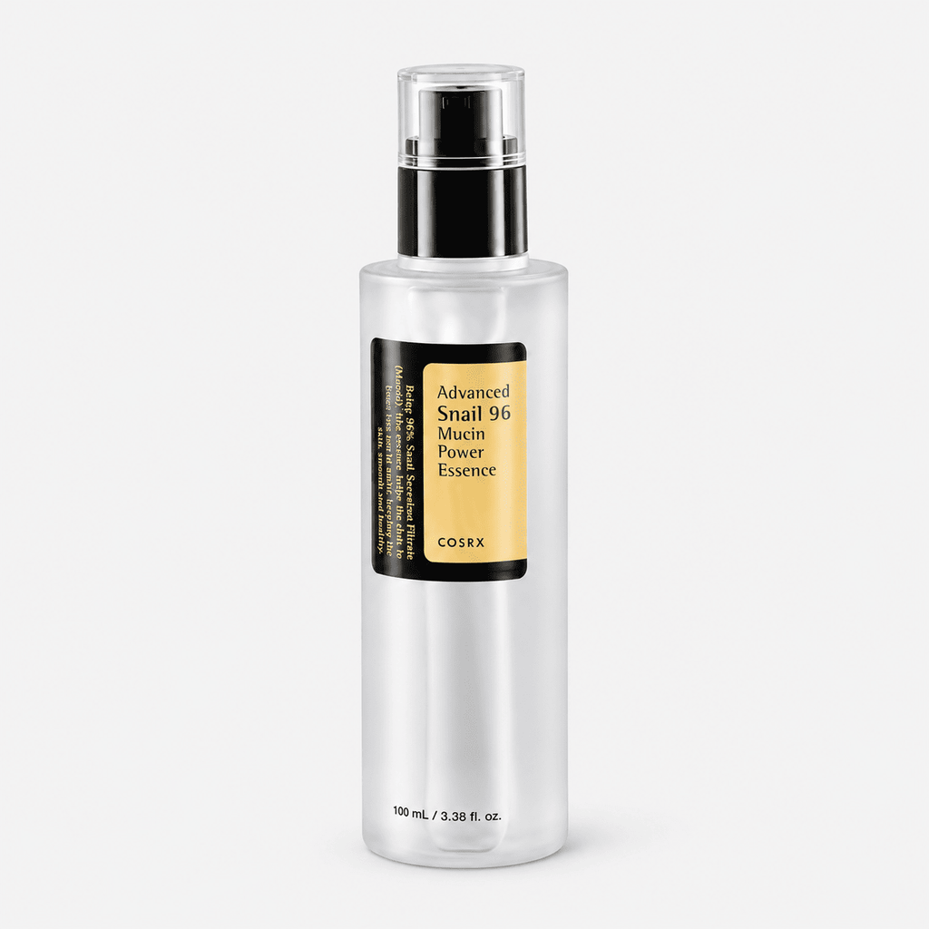 إيسنس COSRX Advanced Snail 96 Mucin Power Essence 100 مل زجاجة مثلجة بمضخة سوداء وملصق أصفر