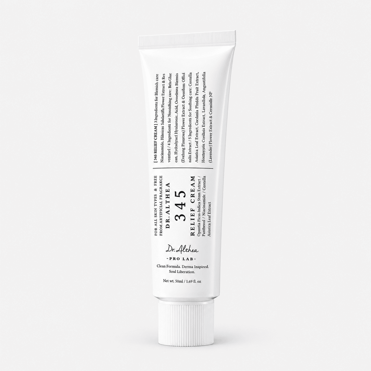 Dr. Althea 345 Relief Cream 50 ml white tube with ingredient list on the label